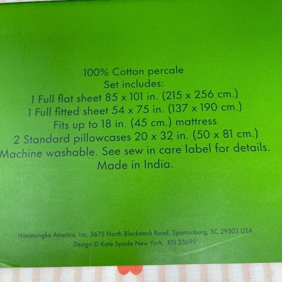 Kate Spade Pink Stripes & Hearts Full Size Sheet Set NWT - Picture 5 of 7